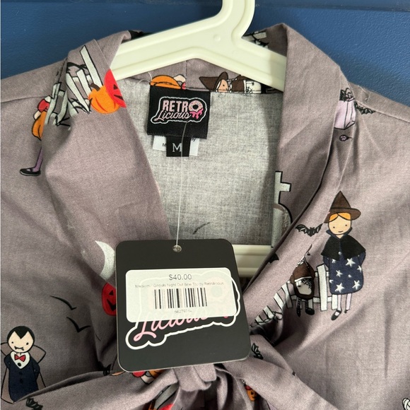 Retrolicious Gray 2 piece Halloween Dress with Vintage Trick-or-Treat Print. NWT - Picture 2 of 14